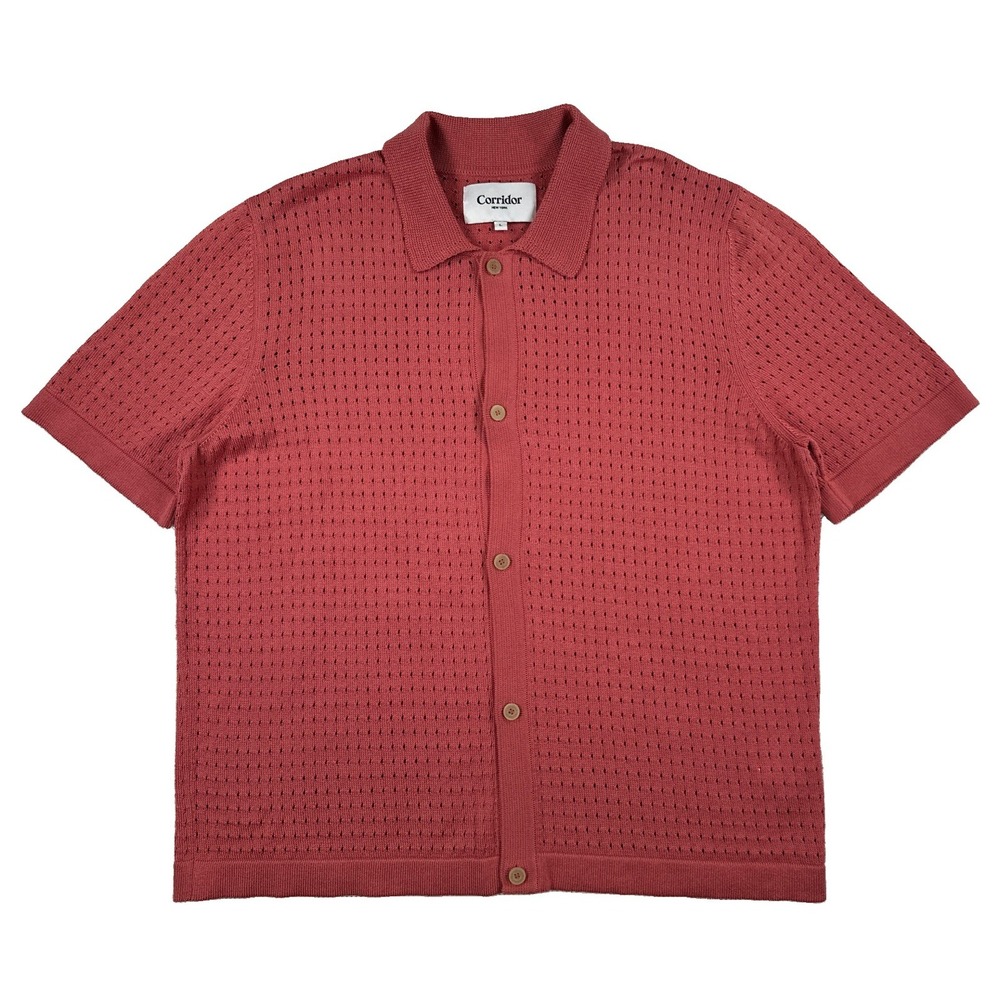 Corridor New York Pointelle Knit Short Sleeve Shirt Men's Large Pink Resort